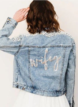 Pearl Cluster Beaded Wifey Denim Jacket