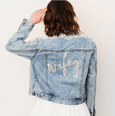 Pearl Cluster Beaded Wifey Denim Jacket