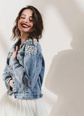 Pearl Cluster Beaded Wifey Denim Jacket