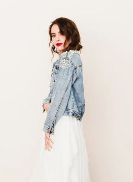 Pearl Cluster Beaded Wifey Denim Jacket