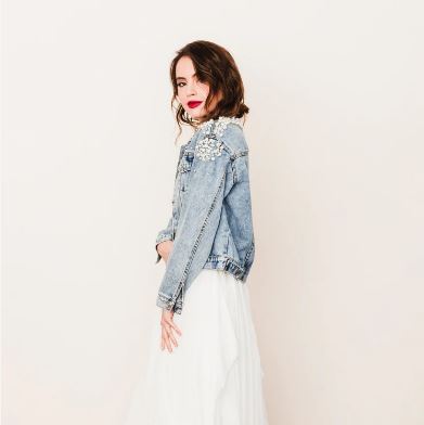 Pearl Cluster Beaded Wifey Denim Jacket